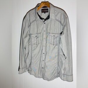 Rock & Roll Cowboy Western Snap Shirt Mens XL Gray Contrast Stitch Rodeo